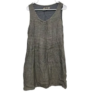 Flachs grau Leinen Zelt Etuikleid ärmellos Lagenlook Damen Gr. Small Fehler* - Bild 1 von 8