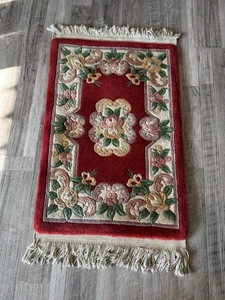 Vintage Handmade Chinese Aubusson Oriental Wool Runner Rug French Floral Roses - Picture 1 of 10