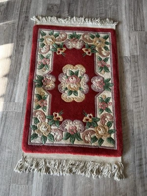 Vintage Handmade Chinese Aubusson Oriental Wool Runner Rug French Floral Roses - Image 1 of 4