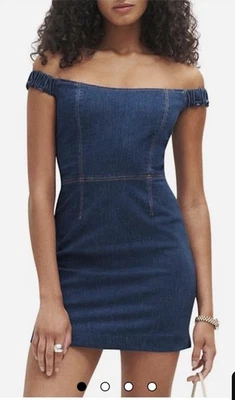 Reformation джинсовой ткани Filis с плеча резинке платье размер 4 темно стирка мини EUC - Изображение 1 из 4