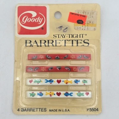 Goody Stay Tight Barrettes 5504 Watermelon Flowers Hearts Fish Red White - Image 1 of 4