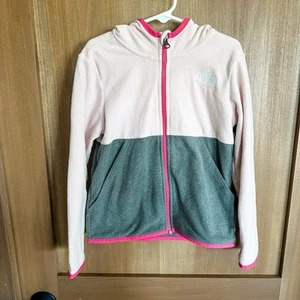 Girls Size 6 Pink Grey The North Face Zip Up Hooded Fleece Jacket - Picture 1 of 11