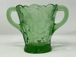 Vintage Green Etched Strawberry Pressed Glass Vase w/ Handles 5" Tall Excellent - Picture 1 of 14