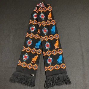 Nu Trendz Tribal Wolf Scarf Geometric Aztec Southwestern Black Orange Blue NWT - Picture 1 of 8