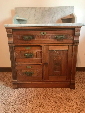 Antique Victorian Walnut Marble top Wash stand Commode Cover