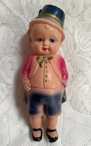Vintage Celluloid Little Man Rattle Doll Hat & Suit 6.5” Tall - Picture 1 of 8