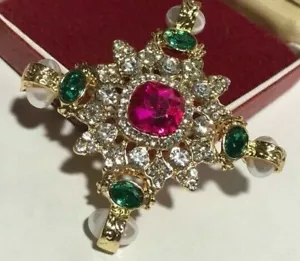 Vintage Style Austrian Crystal Maltese Cross Brooch Pin Excluding Pearls - Picture 1 of 11