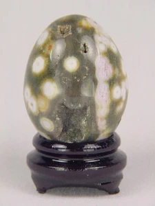 BUTW Madagascar Ocean Jasper Lapidary Carved 31mm X 39mm egg with stand 5132K - Picture 1 of 2