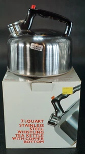 vtg. Wesley Intl Whistling Tea Kettle Copper Bottom 3.5 qts Korea Made NOS A3 - Picture 1 of 12