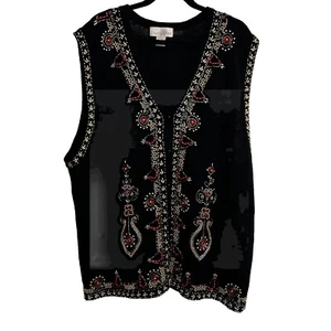 Maggie Barnes Vintage Sweater Vest Size 3X Black Sequins Sleeveless Button Front - Picture 1 of 10