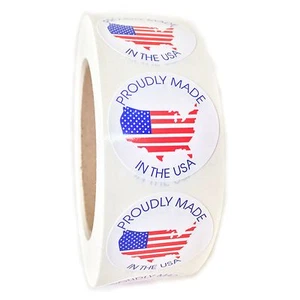 American Flag Map "Proudly Made in the USA" Circle Label - 1.5" - 1000 ct - Picture 1 of 2