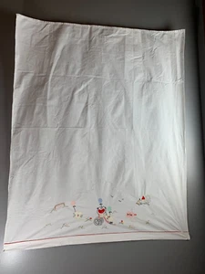 Vtg Linen Baby's Crib Sheet Embroidered/Cross Stitch Cats - Picture 1 of 20