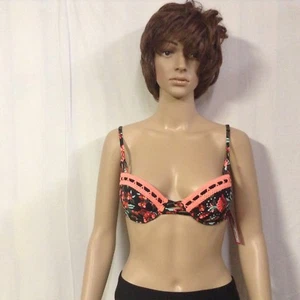 Xhilaration Women's Crochet Trim Push-Up Bikini Top Black/Coral Size XS - Picture 1 of 6