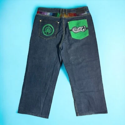 COOGI Y2K jeans men's 40x34 Blue Denim Hip Hop Baggy embroidery rainbow Pocket - Image 1 of 4