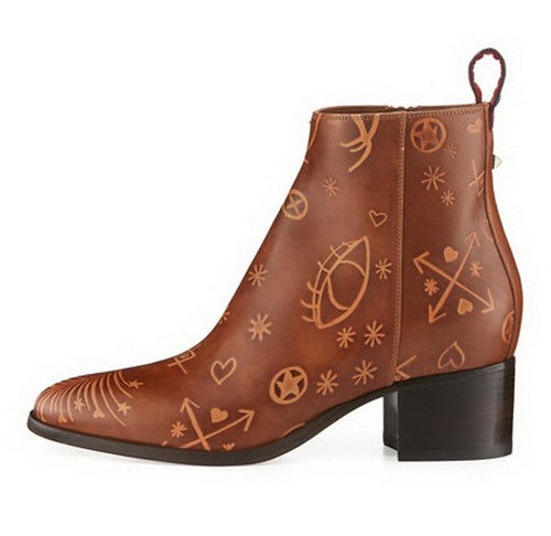 Nuovi stivaletti Valentino Garavani in pelle con tacco in rilievo marrone EUR37 MSRP $1495