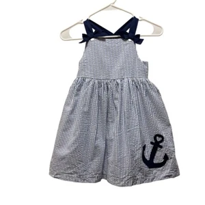 Tahari Girls Seersucker anchor Dress Blue & White Striped Size 7 - Picture 1 of 7