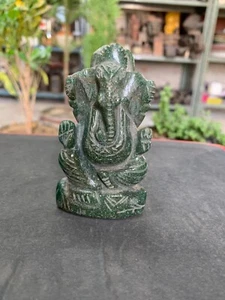 1870's Rare Antique Hand Carved Green Stone Hindu God Ganesha Figurine Statue - Picture 1 of 10