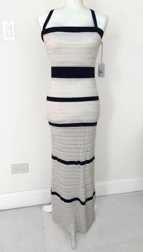 UNDERCOVER Maxi abito Victoria's Secret bianco pizzo uncinetto blu maglia elasticizzata ALTA M 36" nuovo con etichette