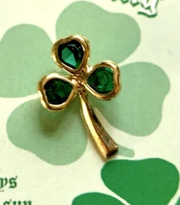 St Patrick's Irish 3 Blatt Kleeblatt Strass Tac Pin goldfarben Vintage - Bild 1 von 4