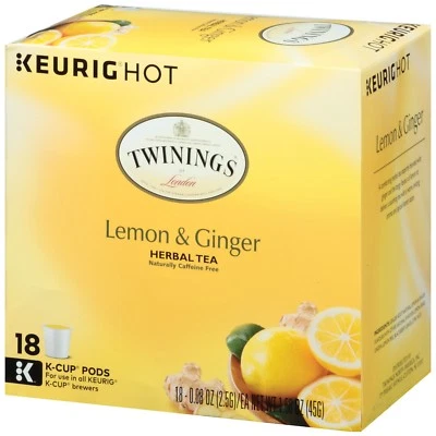 Twinings Lemon & Ginger Herbal Tea 18 to 144 Keurig K cups Pick Any Quantity - Image 1 of 2