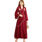 Dubai Kaftan Women V-Neck Long Sleeve Maxi Dress Muslim Fashion Robe Abaya Gown