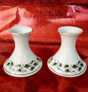 MCM HOLLY HOLIDAY Candlesticks 2 Vintage Christmas Fine China 4" Japan EUC! - Bild 1 von 8
