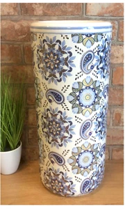 Blue & Gold Floral Ceramic Umbrella / Walking Stick Stand Large Vase MIN0837 - Picture 1 of 7