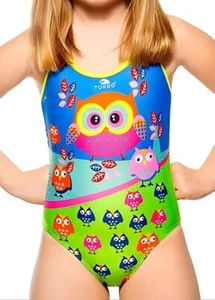 TURBO Girl's Multicoloured Owls Cross Back One Piece Swimsuit #8991514 2/4A NWT - Picture 1 of 1