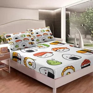 Sushi Pattern Bedding Set Queen Size Kids Cute Bed Sheet Set for Girls Teens ... - Picture 1 of 5