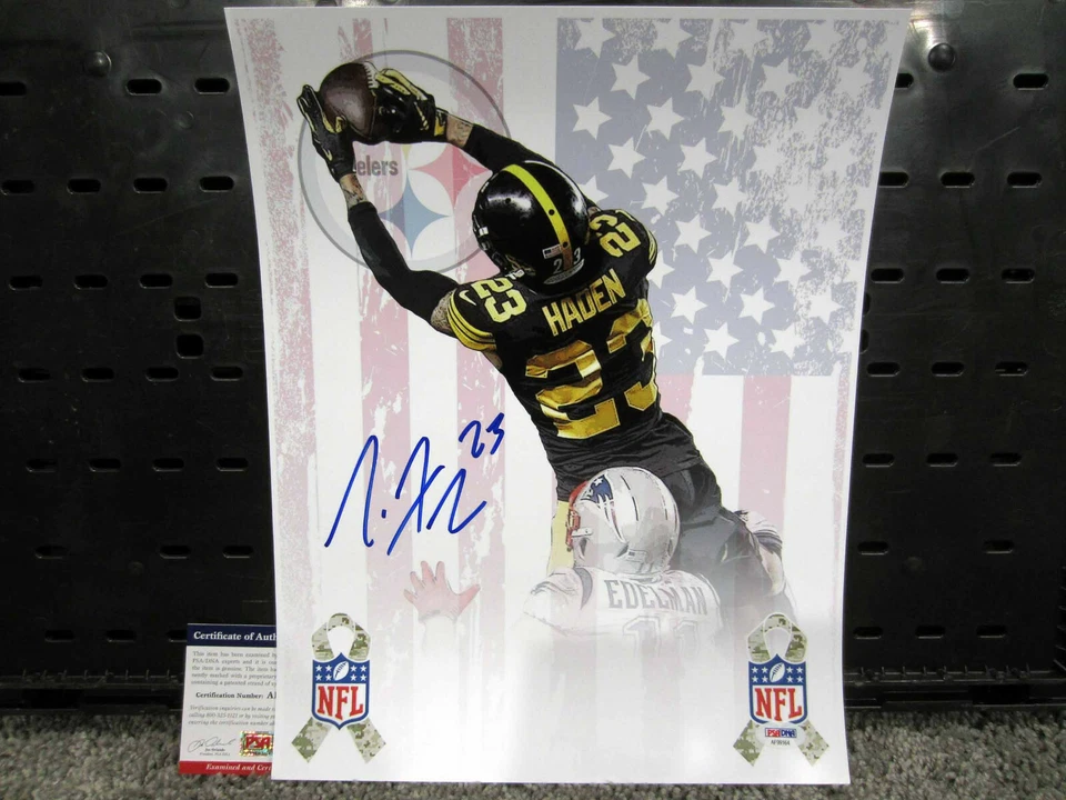 Foto firmada 11x14 Joe Haden Salute to Service Pittsburgh Steelers con certificado de autenticidad PSA Foto 1 de 1