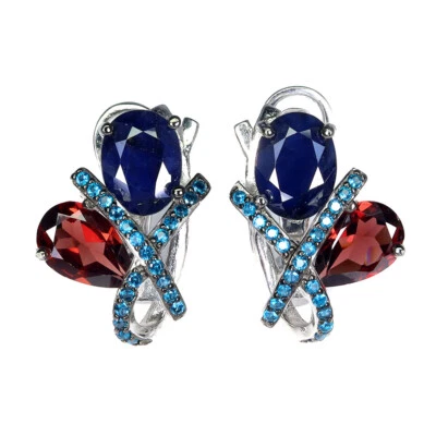 Pendientes de plata de ley 925 con zafiro azul ovalado 9x6 mm joyas de piedras preciosas naturales Foto 1 de 4