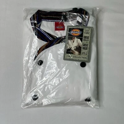 Dickies Chef Coat Classic 10 Button Executive Contrast Trim Underarm Vent Sz 44 - Image 1 of 4