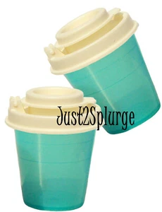 Tupperware Midgets Salt and Pepper Shakers Teal and White Mini 2 oz - Picture 1 of 3