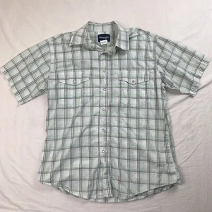 Wrangler Western Shirt Mens L Large Short Sleeve Pearl Snap Cowboy Plaid Beige - Picture 1 of 17
