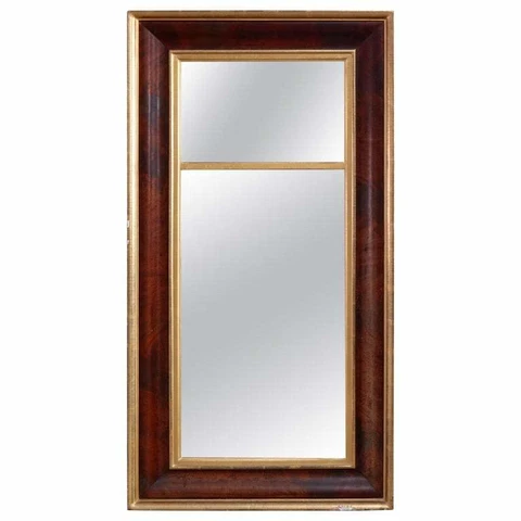 Antique Flame Mahogany & Giltwood American Empire Trumeau Wall Mirror, c1840 Cover