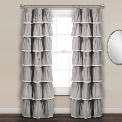 Lace Ruffle Window Curtain Panel, 84" x 52", Gray - Image 1 of 4