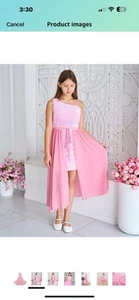Girls Floral Lace Rhinestone Maxi Romper Dress Maxi Gown Birthday Party Dress - Picture 1 of 6