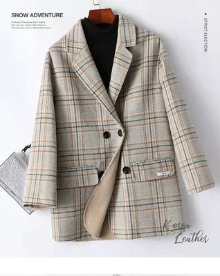 Blazer a Cuadros, Abrigo de Lana Doble Cara 100 Abrigo de Lana Traje Top Chaqueta Mujer Foto 1 de 4