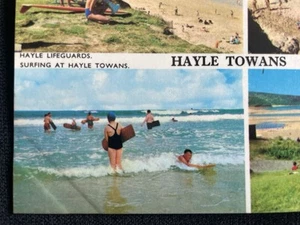 OLD POSTCARD EARLY SURFING BELLY BODY BOARDS MULTI VIEW HAYLE TOWANS CORNWALL - Picture 1 of 4