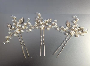 3pc Pearl gold Hair Pins Hair Accessories Wedding Bridal Headpieces - Picture 1 of 5