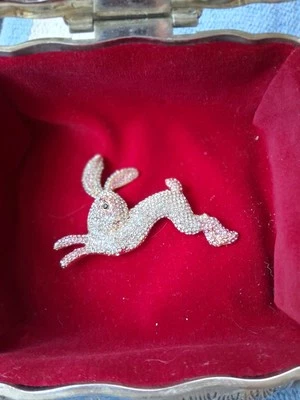 Broche prendedor rosa conejo conejito animal tono dorado joyería cristal estrás Foto 1 de 2