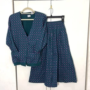 Vintage Izod Cardigan Midi Skirt 2 Piece Set Size S Cottagecore Prairie Printed - Picture 1 of 12