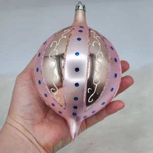 Vintage Jumbo FANTASIA Poland Teardrop Ornament Pink Stripe  - Picture 1 of 3