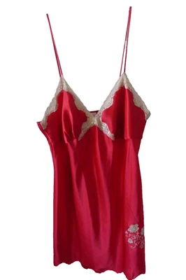 Secret Treasures Red Satin Lace Chemise XL Slip Dress Sequin Floral Luxury Glam - Image 1 of 4