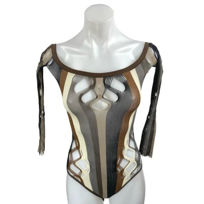Body Fashion Nova Feminino Multicolorido Listrado Recorte Manga Longa Tamanho P/M - Imagem 1 de 4