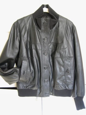 Chaqueta de cuero negra estilo motociclista Bally Bomber para mujer talla 14 EE. UU. Foto 1 de 4