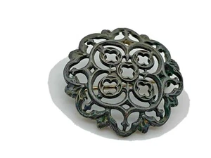 Vintage Antique Dark Silver Metal Oval Filigree Brooch - Picture 1 of 6