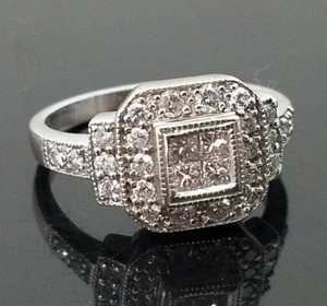 14 Karat White Gold SI G-H 1.00 Carat Princess cut Halo Diamond Engagement Ring - Picture 1 of 5