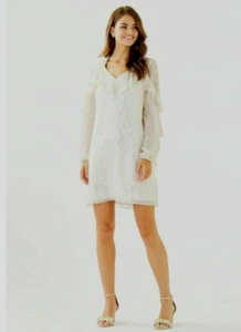 NWT LILLY PULITZER SIZE 2 BELLE FLOUNCE SILK DRESS *METALLIC* COCONUT CHIFFON - Picture 1 of 14