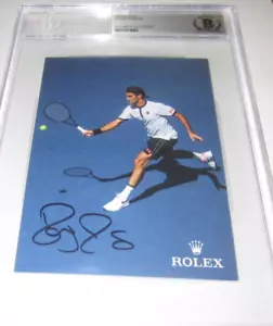 Cartolina Roger Federer firmata autografata BAS Beckett 4x6 promo flat Rolex - Foto 1 di 3